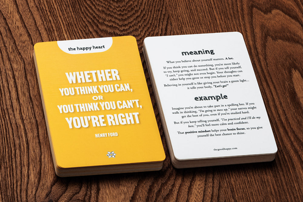 The Happy Heart is a 30-day card set that helps teens cut overthinking, grow resilience, and make better choices. One card a day. Real-world examples. Suitable to use solo, with a parent, teacher, or therapist